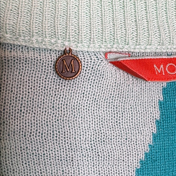 Modcloth Crop baby blue mint turquoise Green daisy flower knit Cardigan Sz L - Picture 6 of 8